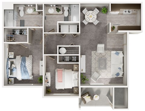 Floor plan for 2 beds, 2 baths, 1045 sqft